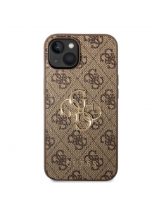 Guess PU 4G metalllogofodral för iPhone 14 Brun