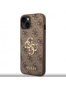 Guess PU 4G metalllogofodral för iPhone 14 Brun