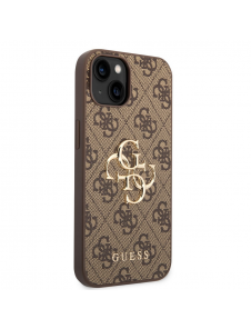 Guess PU 4G metalllogofodral för iPhone 14 Brun