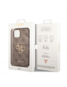 Guess PU 4G metalllogofodral för iPhone 14 Brun