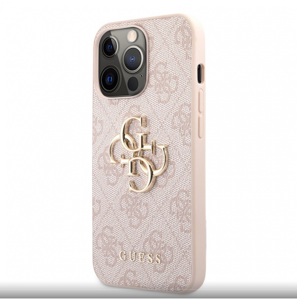 Guess PU 4G metalllogofodral för iPhone 13 Pro Pink