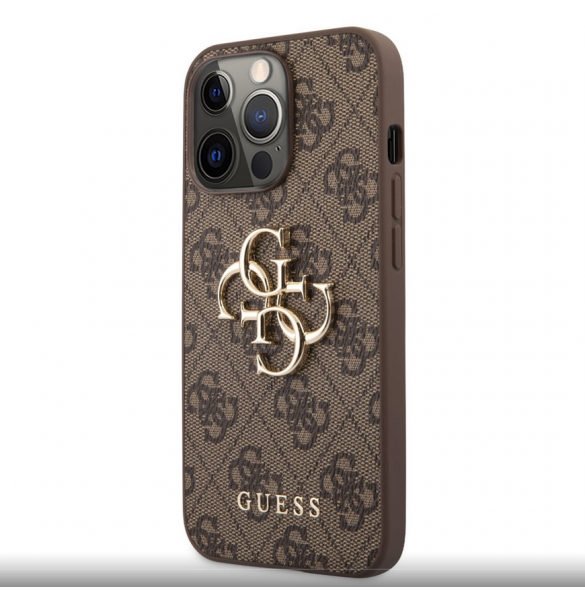 Guess PU 4G metalllogofodral för iPhone 13 Pro Max Brun