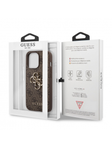 Guess PU 4G metalllogofodral för iPhone 13 Pro Max Brun