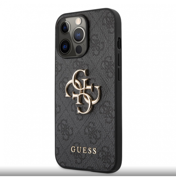 Guess PU 4G metalllogofodral för iPhone 13 Pro Grå