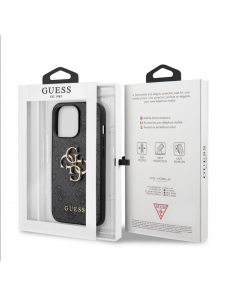 Guess PU 4G metalllogofodral för iPhone 13 Pro Grå