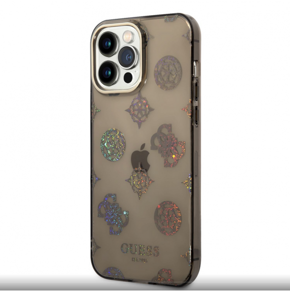 Guess PC/TPU Peony Glitter Fodral för iPhone 14 Pro Max Svart