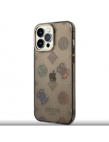 Guess PC/TPU Peony Glitter Fodral för iPhone 14 Pro Max Svart