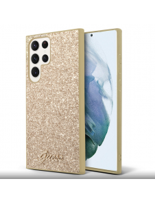 Guess PC/TPU Glitter Flakes metalllogofodral till Samsung Galaxy S23 Ultra Gold