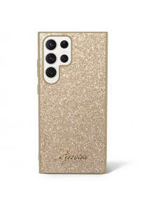 Guess PC/TPU Glitter Flakes metalllogofodral till Samsung Galaxy S23 Ultra Gold