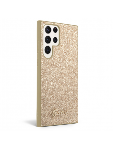 Guess PC/TPU Glitter Flakes metalllogofodral till Samsung Galaxy S23 Ultra Gold