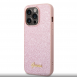 Guess PC/TPU Glitter Flakes metalllogofodral för iPhone 14 Pro Pink