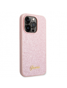 Guess PC/TPU Glitter Flakes metalllogofodral för iPhone 14 Pro Pink