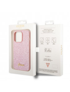 Guess PC/TPU Glitter Flakes metalllogofodral för iPhone 14 Pro Pink