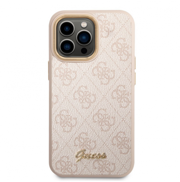 Guess PC/TPU 4G Metal Camera Outline Case för iPhone 14 Pro Pink