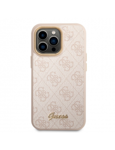 Guess PC/TPU 4G Metal Camera Outline Case för iPhone 14 Pro Pink