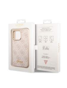 Guess PC/TPU 4G Metal Camera Outline Case för iPhone 14 Pro Pink