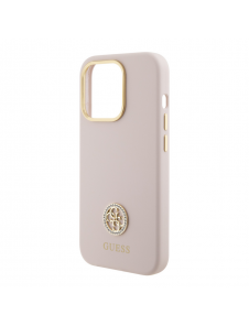 Guess Liquid Silicone 4G Strass Metal Logotypfodral till iPhone 15 Pro Pink