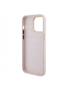 Guess Liquid Silicone 4G Strass Metal Logo Fodral för iPhone 15 Pro Max Rosa