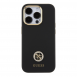 Guess Liquid Silicone 4G Strass Metal Logotypfodral för iPhone 15 Pro Max Svart