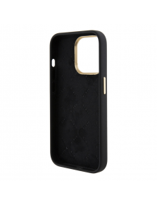 Guess Liquid Silicone 4G Strass Metal Logotypfodral för iPhone 15 Pro Max Svart
