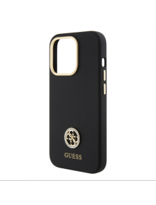 Guess Liquid Silicone 4G Strass Metal Logo Fodral för iPhone 15 Pro Svart