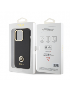 Guess Liquid Silicone 4G Strass Metal Logo Fodral för iPhone 15 Pro Svart