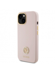 Guess Liquid Silicone 4G Strass Metal Logotypfodral till iPhone 15 Rosa