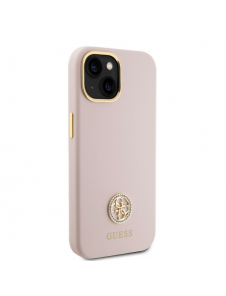 Guess Liquid Silicone 4G Strass Metal Logotypfodral till iPhone 15 Rosa