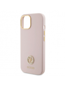 Guess Liquid Silicone 4G Strass Metal Logotypfodral till iPhone 15 Rosa