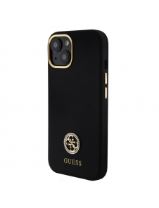 Guess Liquid Silicone 4G Strass Metal Logotypfodral till iPhone 15 Svart