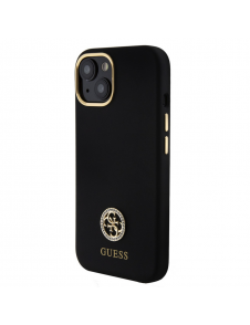 Guess Liquid Silicone 4G Strass Metal Logotypfodral till iPhone 15 Svart