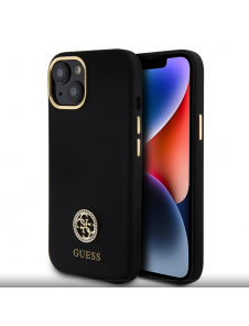 Guess Liquid Silicone 4G Strass Metal Logotypfodral till iPhone 15 Svart