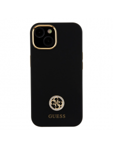 Guess Liquid Silicone 4G Strass Metal Logotypfodral till iPhone 15 Svart