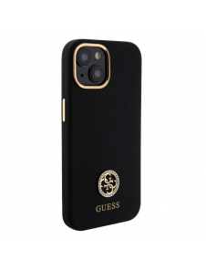Guess Liquid Silicone 4G Strass Metal Logotypfodral till iPhone 15 Svart