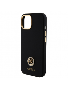 Guess Liquid Silicone 4G Strass Metal Logotypfodral till iPhone 15 Svart