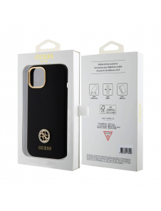 Guess Liquid Silicone 4G Strass Metal Logotypfodral till iPhone 15 Svart