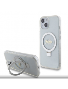 Guess IML Ring Stand Glitter MagSafe Fodral för iPhone 15 Transparent