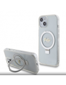 Guess IML Ring Stand Glitter MagSafe Fodral för iPhone 15 Transparent