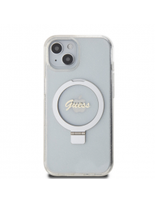 Guess IML Ring Stand Glitter MagSafe Fodral för iPhone 15 Transparent
