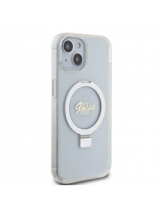 Guess IML Ring Stand Glitter MagSafe Fodral för iPhone 15 Transparent