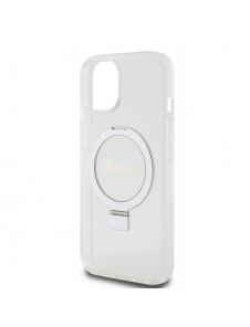Guess IML Ring Stand Glitter MagSafe Fodral för iPhone 15 Transparent