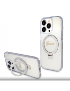 Guess IML Ring Stand Glitter MagSafe Fodral för iPhone 15 Pro Transparent