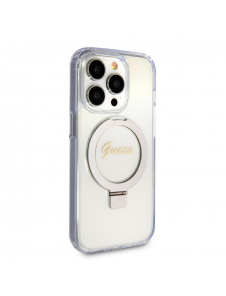 Guess IML Ring Stand Glitter MagSafe Fodral för iPhone 15 Pro Transparent