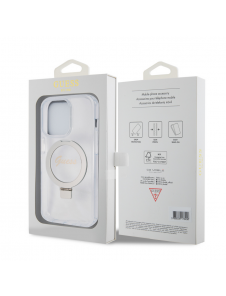 Guess IML Ring Stand Glitter MagSafe Fodral för iPhone 15 Pro Max Transparent