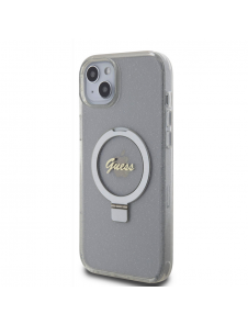 Guess IML Ring Stand Glitter MagSafe Fodral för iPhone 15 Plus Transparent