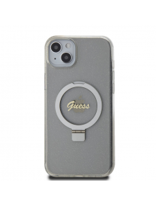Guess IML Ring Stand Glitter MagSafe Fodral för iPhone 15 Plus Transparent
