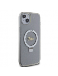 Guess IML Ring Stand Glitter MagSafe Fodral för iPhone 15 Plus Transparent