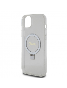 Guess IML Ring Stand Glitter MagSafe Fodral för iPhone 15 Plus Transparent