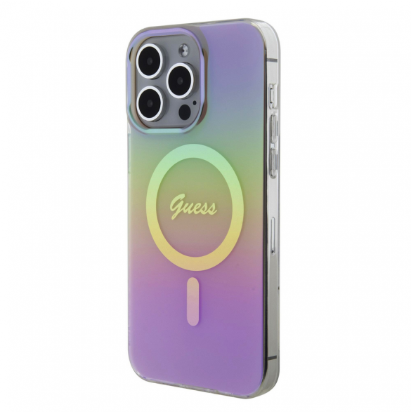 Guess IML Iridescent Script MagSafe Fodral för iPhone 15 Pro Pink