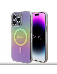 Guess IML Iridescent Script MagSafe Fodral för iPhone 15 Pro Pink